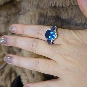 Lab created blue spinel and white zircon SS ring